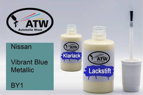 Nissan, Vibrant Blue Metallic, BY1: 20ml Lackstift + 20ml Klarlack - Set, von ATW Autoteile West.